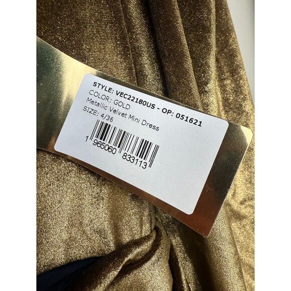 PatBo Metallic Gold Velvet Wrap Dress NWT Sz. 4 - Picture 5 of 7